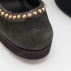 D&G Black/Dark Brown Suede and Leather Studded Platform Pumps Size 37