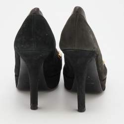 D&G Black/Dark Brown Suede and Leather Studded Platform Pumps Size 37