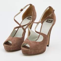 D&G Brown Suede Open Toe Platform Sandals Size 38.5