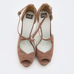 D&G Brown Suede Open Toe Platform Sandals Size 38.5