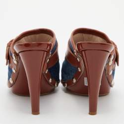 Pre Owned D&G Blue/Brown Denim and Leather Clogs Sandals Size 37