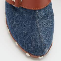 Pre Owned D&G Blue/Brown Denim and Leather Clogs Sandals Size 37