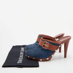Pre Owned D&G Blue/Brown Denim and Leather Clogs Sandals Size 37