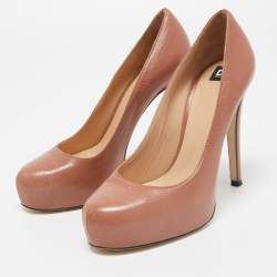Pre Owned D&G Pink Leather Platform Pumps Size 37