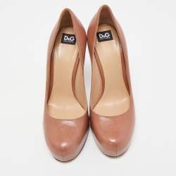 Pre Owned D&G Pink Leather Platform Pumps Size 37