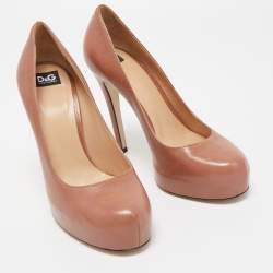 Pre Owned D&G Pink Leather Platform Pumps Size 37
