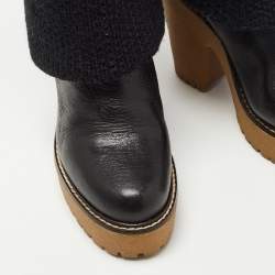 Pre Owned D&G Black Knit and Leather Knee Length Boots Size 39.5
