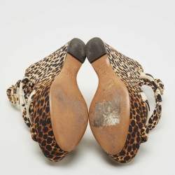 Dolce & Gabbana Brown/Black Leopard And Polka Print Canvas Platform Wedge Slingback Sandals Size 39