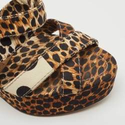 Dolce & Gabbana Brown/Black Leopard And Polka Print Canvas Platform Wedge Slingback Sandals Size 39