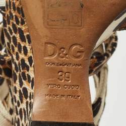 Dolce & Gabbana Brown/Black Leopard And Polka Print Canvas Platform Wedge Slingback Sandals Size 39