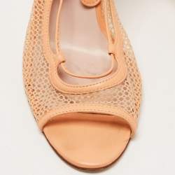 Pre Owned D&G Peach Mesh and Leather Ankle Wrap Sandals Size 40