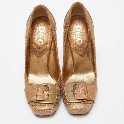 Pre Owned D&G Metallic Leather Buckle Detail Pumps Size 36