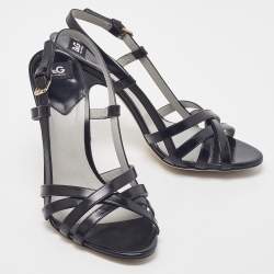 Pre Owned D&G Black Leather Strappy Slingback Sandals Size 39