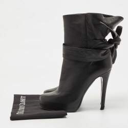Pre Owned D&G Black Leather Bow Tie Detail Ankle Boots Size 37