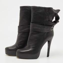 Pre Owned D&G Black Leather Bow Tie Detail Ankle Boots Size 37