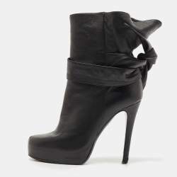 Pre Owned D&G Black Leather Bow Tie Detail Ankle Boots Size 37