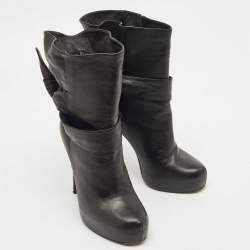 Pre Owned D&G Black Leather Bow Tie Detail Ankle Boots Size 37
