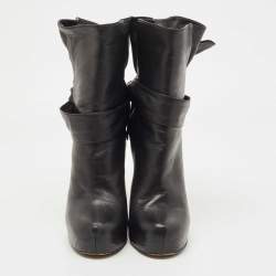 Pre Owned D&G Black Leather Bow Tie Detail Ankle Boots Size 37
