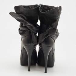 Pre Owned D&G Black Leather Bow Tie Detail Ankle Boots Size 37