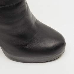 Pre Owned D&G Black Leather Bow Tie Detail Ankle Boots Size 37