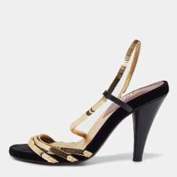 D&G Gold Sequins Strappy Slingback Sandals Size 37