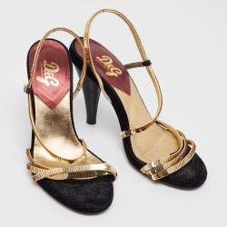 D&G Gold Sequins Strappy Slingback Sandals Size 37