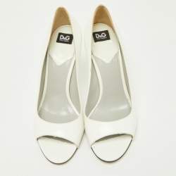 Pre Owned D&G Off White Patent Leather Peep Toe Pumps Size 39