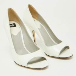 Pre Owned D&G Off White Patent Leather Peep Toe Pumps Size 39
