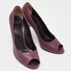 Pre Owned D&G Burgundy Leather Peep Toe Pumps Size 38