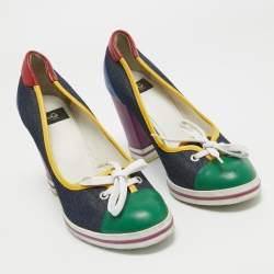 Pre Owned D&G Multicolor Denim and Leather Loafers Pumps Size 37