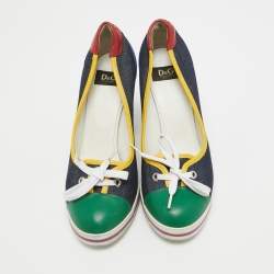 Pre Owned D&G Multicolor Denim and Leather Loafers Pumps Size 37