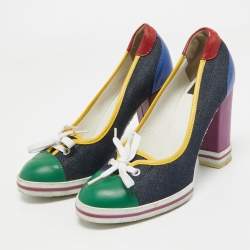 Pre Owned D&G Multicolor Denim and Leather Loafers Pumps Size 37