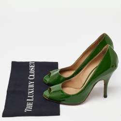 Pre Owned D&G Green Patent Leather Peep Toe Pumps Size 38