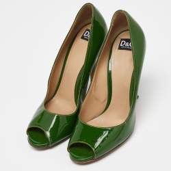 Pre Owned D&G Green Patent Leather Peep Toe Pumps Size 38