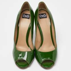 Pre Owned D&G Green Patent Leather Peep Toe Pumps Size 38