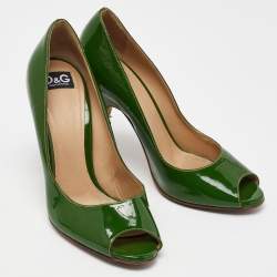 Pre Owned D&G Green Patent Leather Peep Toe Pumps Size 38