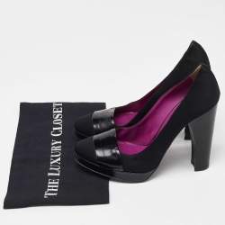 D&G Black Satin and Patent Leather Platform Block Heel Pumps Size 39