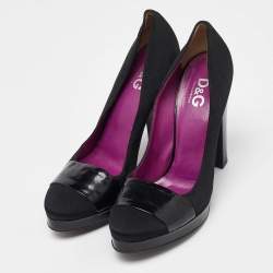 D&G Black Satin and Patent Leather Platform Block Heel Pumps Size 39