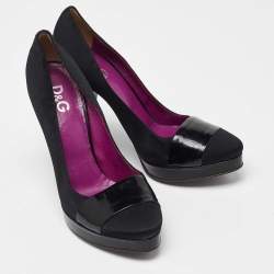 D&G Black Satin and Patent Leather Platform Block Heel Pumps Size 39