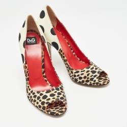 D&G Multicolor Printed Canvas Peep Toe Pumps Size 36.5