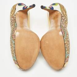 D&G Multicolor Printed Fabric Platform Pumps Size 36.5