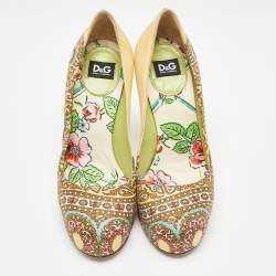 D&G Multicolor Printed Fabric Platform Pumps Size 36.5