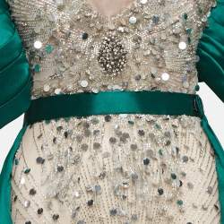 Diana Mahrach Cream/Green Embellished Tulle and Crepe Off-Shoulder Mermaid Gown S