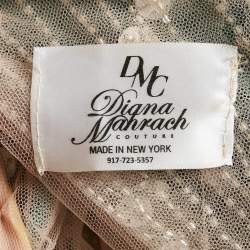 Diana Mahrach Cream/Green Embellished Tulle and Crepe Off-Shoulder Mermaid Gown S