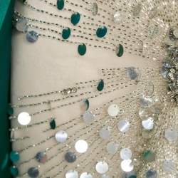 Diana Mahrach Cream/Green Embellished Tulle and Crepe Off-Shoulder Mermaid Gown S