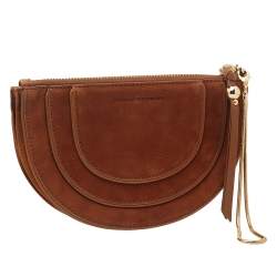 Pre Owned Diane von Furstenberg Brown Nubuck Leather Wristlet Pouch