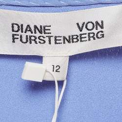 Pre Owned Diane Von Furstenberg Blue Crepe Draped Addison Dress L