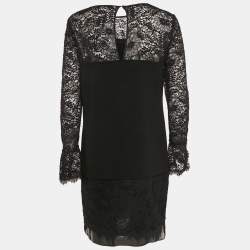 Pre Owned Diane Von Furstenberg Black Lace Trim Chiffon Lavana Dress M