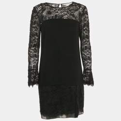 Pre Owned Diane Von Furstenberg Black Lace Trim Chiffon Lavana Dress M