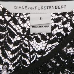 Pre Owned Diane Von Furstenberg Black Lace Trim Chiffon Lavana Dress M